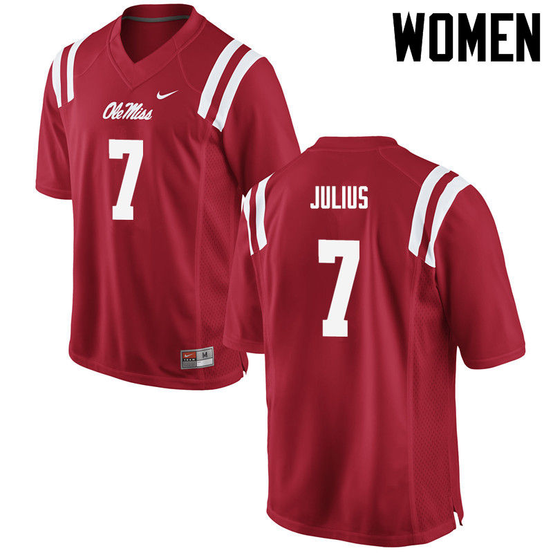 Jalen Julius Ole Miss Rebels NCAA Women's Red #7 Stitched Limited College Football Jersey VGQ5858TD